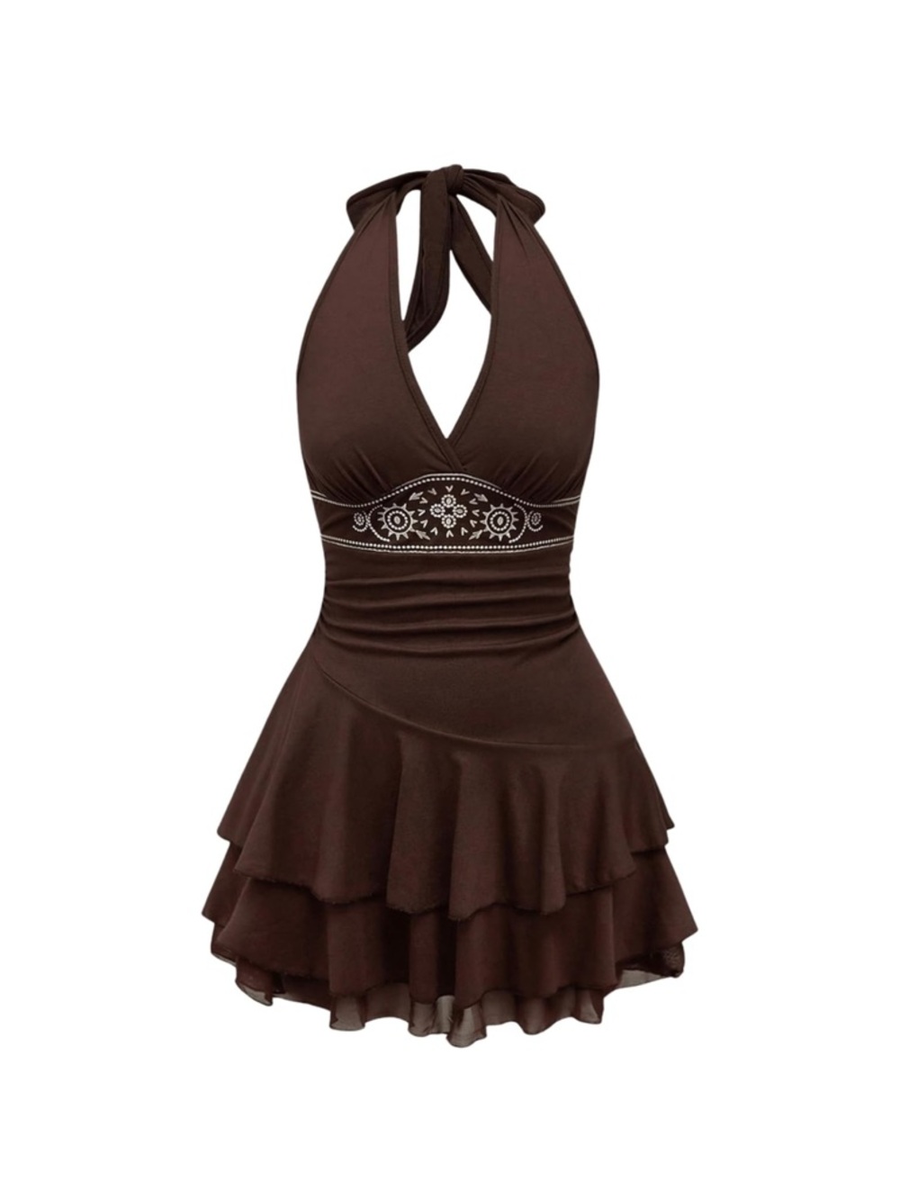 Halter Dress with Embroidered Waist